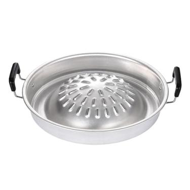 Imagem de Ioensy Fogão de acampamento grill pan churrasqueira pan facilmente limpeza piqueniques redondo 2 em 1 cozinhar carne alumínio grill pan placa assar, 30cm