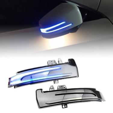Imagem de QKLsudua 2 peças Blink sequencial dinâmico compatível com Be-nz W204 CLA A A B C E S GLA GLK CLS Class W176 W212 LED espelho lateral conjunto de luz de seta - azul + amarelo