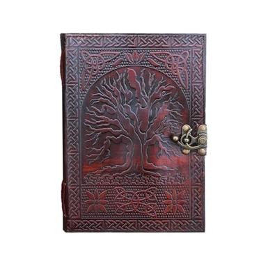 Imagem de Jaald Livro em branco de 25 cm, árvore da vida, grimório, livro de feitiços, livro de feitiços, diário de couro, caderno de esboços para artistas