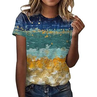 Imagem de Camiseta estampada de manga curta plus size com estampa de dente-de-leão lindas camisetas estampadas casuais de verão para férias, N#_azul-marinho, GG