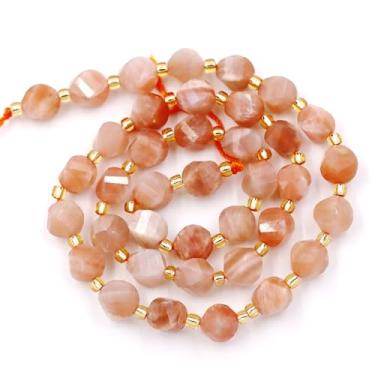 Imagem de Malahill Contas de pedra natural por para fabricação de joias DIY vendidas por saco, 5 fios e um rolo de cordão interno facetado em forma de S laranja pedra da lua 8 mm