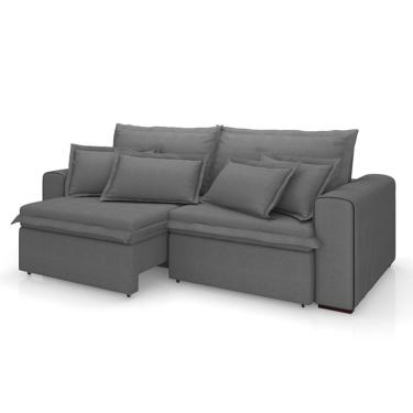 Imagem de Sofá 3 Lugares Retrátil e Reclinável Cannes Linho Bouclé Grafite 200 cm