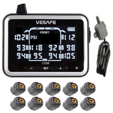 Imagem de VESAFE TPMS, sistema de monitoramento de pressão de pneu sem fio para trailer, trailer, ônibus, motor home, quinta roda, incluindo 10 sensores antirroubo.