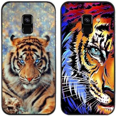 Imagem de 2 peças Cool Tiger King impresso TPU gel silicone capa de telefone traseira para Samsung Galaxy todas as séries (Galaxy A5 2018 / A8 2018)