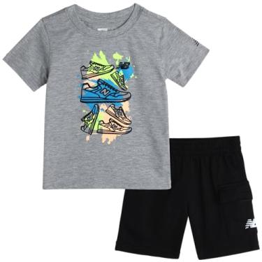 Imagem de New Balance Conjunto de shorts para bebês meninos - camiseta de 2 peças e shorts cargo de lã - Roupa fofa para bebês (12M-4T), Cinza e preto, 4 Anos