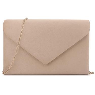 Imagem de BBjinronjy Bolsa clutch para noite feminina festa de casamento veludo camurça plissada, Nude., 22 cm x 5 cm x 13 cm