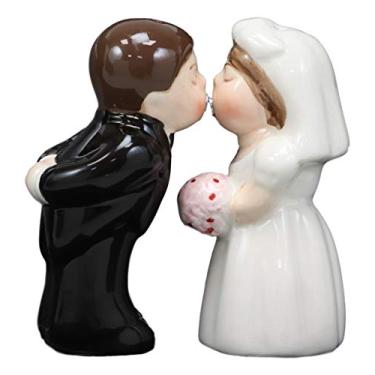 Imagem de Ebros Gift Conjunto de saleiro e pimenteiro magnético romântico para o dia do casamento beijando a noiva e o noivo estatuetas de cerâmica festa cozinha adereço colecionável acessórios decorativos lembrancinhas de noiva presentes de despedida de solteira