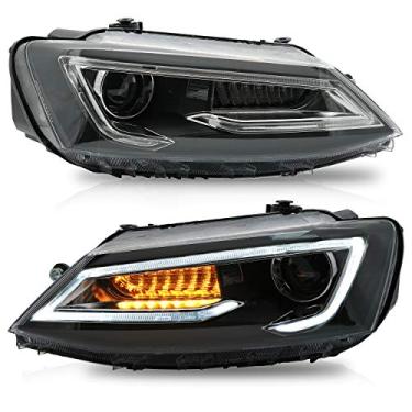 Imagem de Conjunto de faróis VLAND adequado para Volkswagen JETTA 2011 2012 2013 2014 2015 2016 2017 2018 2019, com sinal de seta DRL, luz LED completa, plugue e use
