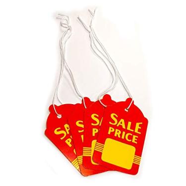 Imagem de Etiquetas de mercadoria com preço de venda grande para boutique vermelha e amarela: 4 cm L x 6,9 cm A, pacote com 200