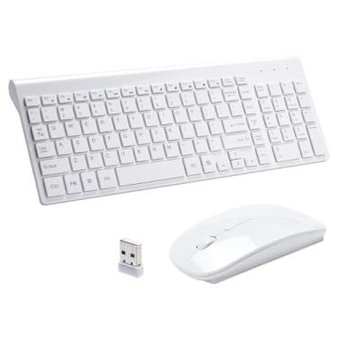 Imagem de RVP+ Combo ultrafino de teclado e mouse sem fio, 2,4 GHz, USB sem fio, mouse e teclado PC, laptop - branco