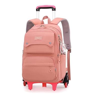 Imagem de Mochila rolante para subir escadas Trolley mochila escolar mochila infantil com 6 rodas rolantes-Pink