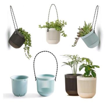 Imagem de Melphoe Vasos de duas peças para suculentas com drenagem, alça removível flexível, vasos de flores para mini plantas, pequeno vaso suspenso para parede, janela (6 PCAK)