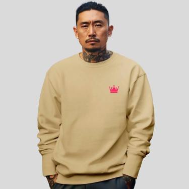 Imagem de Blusa De Frio Moletom Masculino Sem Capuz Careca Flanelado Algodão Coroa Rosa-Masculino