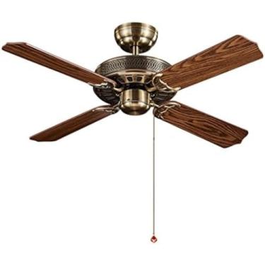 Imagem de Iluminação de teto Ventilador de teto europeu sem luzes Ventilador de teto antigo Luz do ventilador Luz de puxar silenciosa Corda Ventilador de teto de quatro folhas Ventilador de teto retrô
