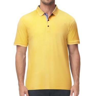 Imagem de V VALANCH Camisa polo masculina esportiva casual de manga curta para golfe com absorção de umidade e gola, P1622 Amarelo, GG