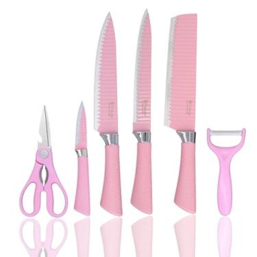 Imagem de Jogo 6 facas Rosa Profissional Cozinha- Faqueiro Gourmet Faca de Churrasco