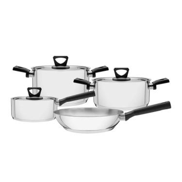 Imagem de Jogo De Panelas Tramontina Brava Baquelite Em Aço Inox Com Fundo Triplo Preto 4 Peças