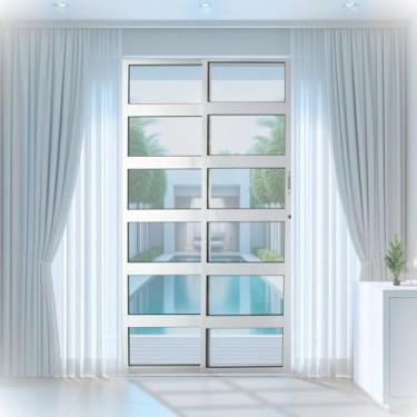 Imagem de Porta de Correr de Aluminio 210x120cm 2 Folhas Moveis e 1 Folha Fixa Branco