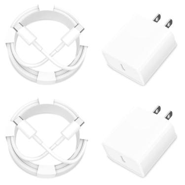 Imagem de 【Certificado MFi】Carregador rápido para iPhone 16, pacote com 2 unidades Stuffcool 20W PD USB-C adaptador de energia Tipo-C carregador de parede com 2 cabos tipo C 1,8 m para iPhone 16 Pro/16 Pro