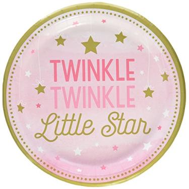 Imagem de Creative Converting PC322249 One Girl Pink Twinkle Little Star Pratos de jantar de papel - 8 peças, multicolorido