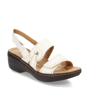 Imagem de Clarks Sandália feminina Merliah com salto opala, Couro branco, 40