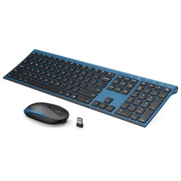 Imagem de Teclado e mouse sem fio, VssoPlor 2,4 GHz, recarregável, silencioso, teclado e mouse com receptor Nano USB para Windows, laptop, PC, notebook - preto e azul