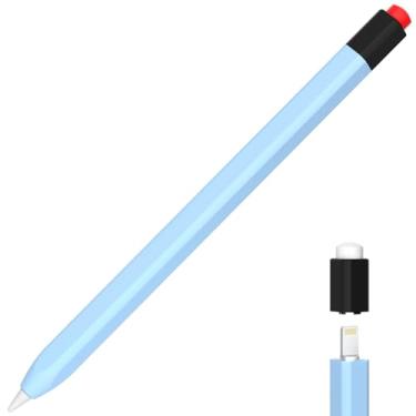 Imagem de AZF Estojo compatível com Apple Pencil, capa de caneta de duas cores combinando, capa protetora de silicone, sensação de silicone confortável (azul celeste)
