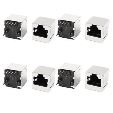 Imagem de Uxcell RJ45 Cat5 Acoplador, 8 peças RJ45 8P8C PCB Mount Socket Connector Adaptadores Ethernet de rede fêmea para fêmea, conector de dados modular com oito pinos de ângulo reto para fácil montagem PCB