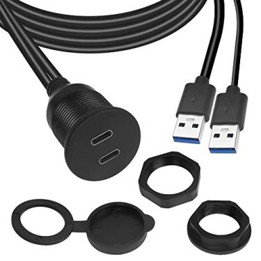Imagem de QIANRENON Adaptador de cabo à prova d'água duplo USB C para USB 3.0 rosqueado, 2 cabos de extensão de montagem em painel USB 3.0 macho para 2 USB C fêmea, para carro, barco, caminhão, iate,