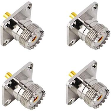 Imagem de bnafes UHF SO239 fêmea 4 furos montagem em chassi painel flange adaptador de montagem em painel copo de solda RF coaxial conector adaptador para plugue macho PL259 pacote com 4