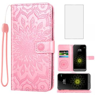 Imagem de Capa de telefone para LG G5 capa carteira com protetor de tela de vidro temperado e suporte de girassol de couro magnético fino suporte para cartão acessórios de celular LGG5 SE LG5 G 5 5G feminino