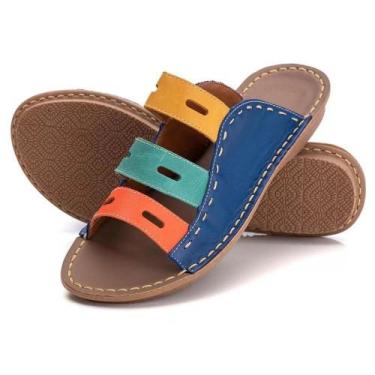 Imagem de Sandália Rasteirinha Feminina Em Couro Rasteira Confortável Colorida -