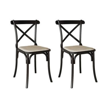 Imagem de Kit 2 Cadeiras Katrina Preta Assento Corano Bege Aço - IRON WOOD