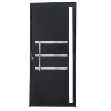 Imagem de Porta de Alumínio Lambril Preto com Puxador, Friso e Vidro Linha 25 - 