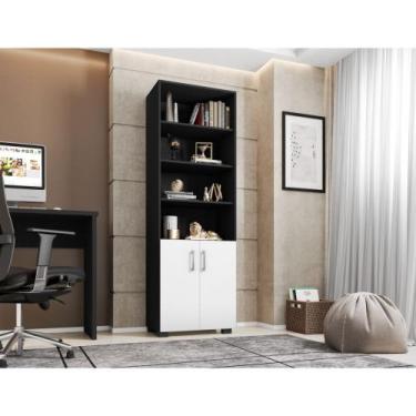 Imagem de Estante Livreiro 5 Prateleiras Cor Preto E Portas Pequenas - Móveis Le