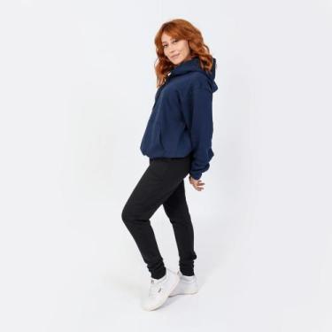 Imagem de Blusa De Frio Lisa Feminino Com Capuz Moletom Canguru Barato - Gb, Azu