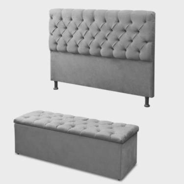 Imagem de Kit Cabeceira com Baú Mirage Capitonê 195 cm Suede Cinza - Biselo's De