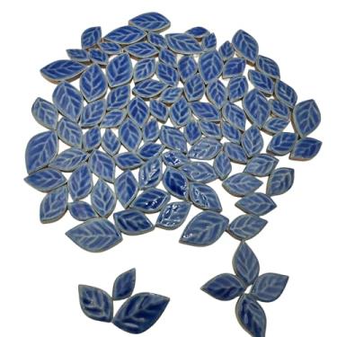 Imagem de Azulejos de mosaico em forma de folha de cerâmica de 3 tamanhos, peças de cerâmica de mosaico para artesanato DIY e decoração de casa (azul marinho gelado)
