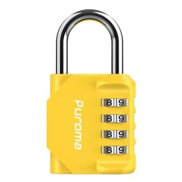 Imagem de Puroma 1 pacote com cadeado de combinação de 4 dígitos cadeado à prova d'água para academia, academia, cerca, caixa de ferramentas, portão, estojo, armazenamento de ferrolho (amarelo)