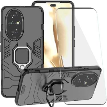 Imagem de LosruGir Capa para Huawei Honor 200 Pro, 2 em 1, híbrida, resistente, armadura à prova de choque, suporte defensor, camada dupla, amortecedor, capa traseira rígida, protetor de tela de vidro