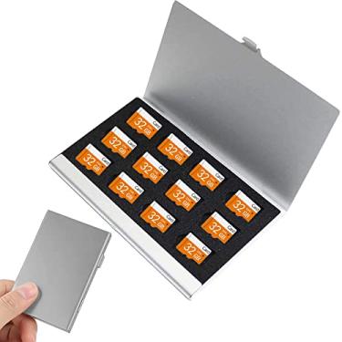 Imagem de Suporte para cartão micro SD com 12 compartimentos, capa para cartão TF, capa protetora de cartão de memória à prova de ferrugem para cartões micro SD/Micro SDXC/TF (cor prata)
