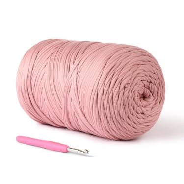 Imagem de Fio de camiseta (800 g/228 jardas), fio de crochê macio para artesanato e faça você mesmo, tecido de crochê/bolsa/cesta/porta-copos, tecido elástico 100% poliéster, fios grossos grossos para crochê