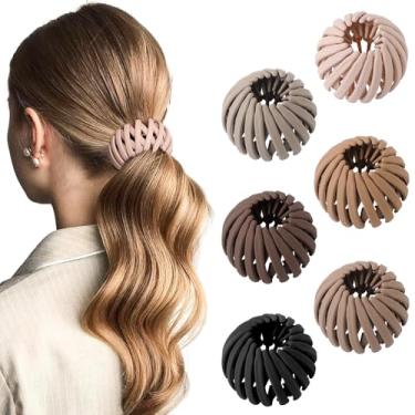Imagem de 6 peças de grampos de cabelo mágicos para ninho de pássaro, ninho de cabelo, suporte forte de rabo de cavalo para mulheres e meninas (neutro, grande)