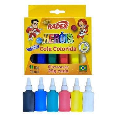 Imagem de Cola Colorida Lisa Com Relevo Arte Escolar Artesanato 6 Unidades 25g -