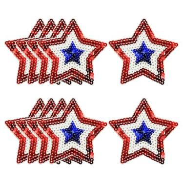 Imagem de GSHLLO 10 Patches Patrióticos Iron on Stars Red White Blue Sequin Patches 4th of July Patches Sequin Star Appliques Independence Day Patches 5 Estrelas Bordado para Bolsas de Chapéu