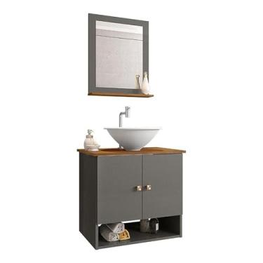 Imagem de Gabinete Armário Banheiro Deli 2 Portas com Cuba Lume Branca Titanium/Nature