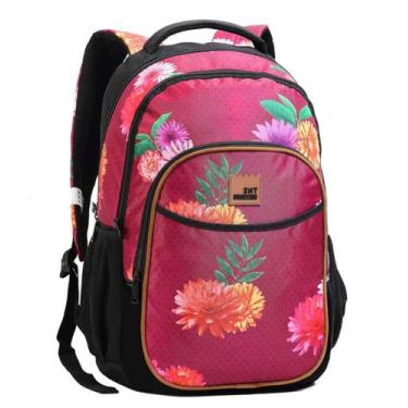 Imagem de Mochila Juvenil Feminina Estampa Flores Florida Seanite, Vinho
