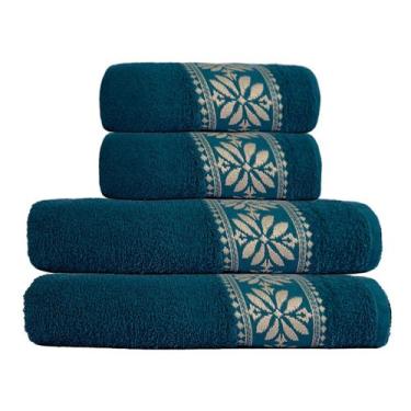 Imagem de Jogo Toalha Para Banheiro Kit c/4 Luxo Banhão Bordada Macia - Bella En