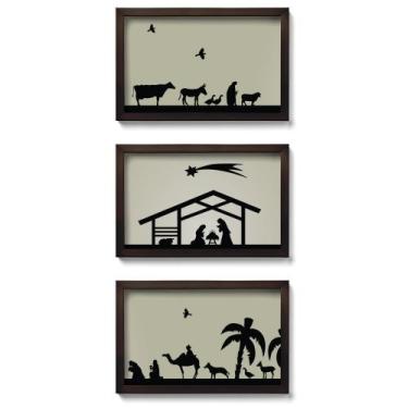 Imagem de Presépio de Parede Quadro Natalino Silhuetas - kit com 3 quadros - Qua
