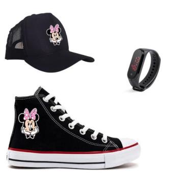 Imagem de Tênis Boné E Relógio Minnie Mouse Infantil E Adulto Feminino Novidade 